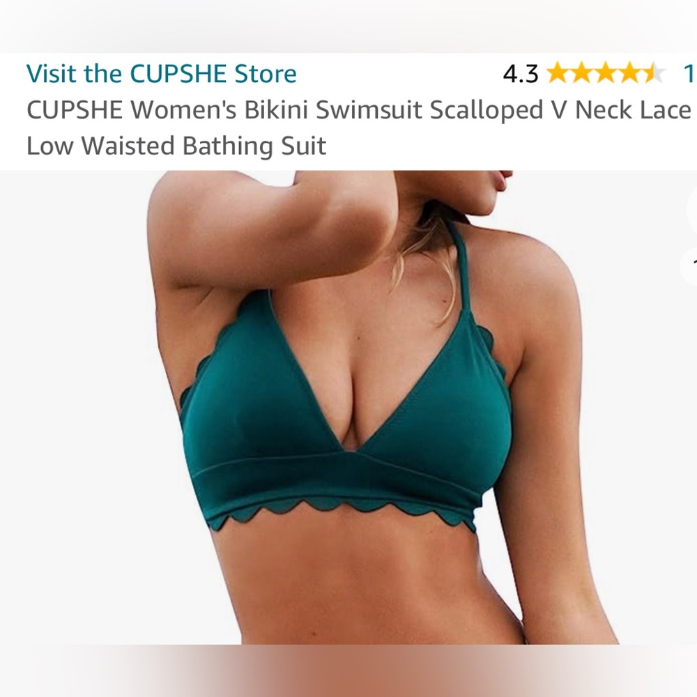 Cupshe womens v neck lace bikini top size small in green